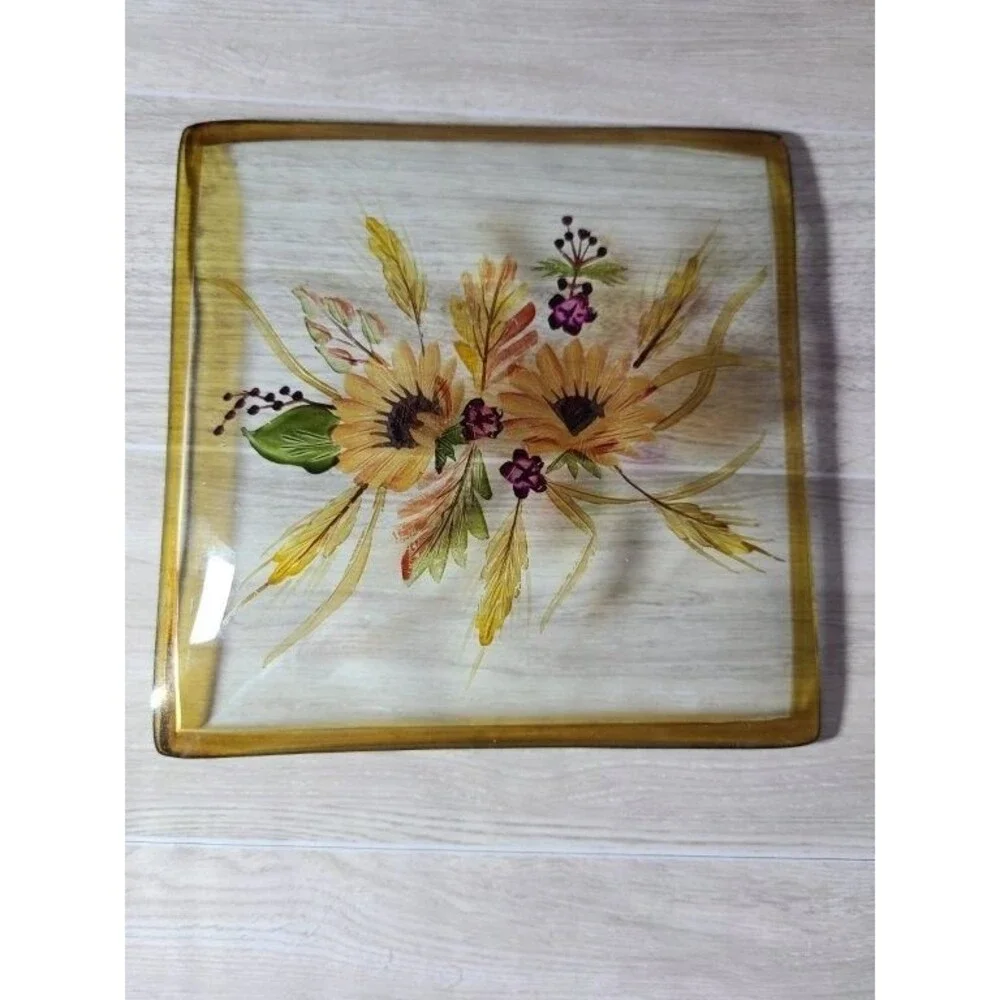 Vintage Hand Painted Sunflower Glass Plate 6